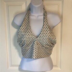 Tan and green flowered halter top with adjustable straps by Originality- small